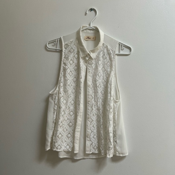 Hollister Lace Button Up Sleeveless Collared Chiffon Top S - Picture 1 of 4